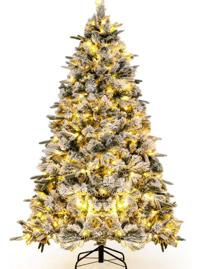210 cm Künstlicher Weihnachtsbaum mit Schnee und Beleuchtung in Grün