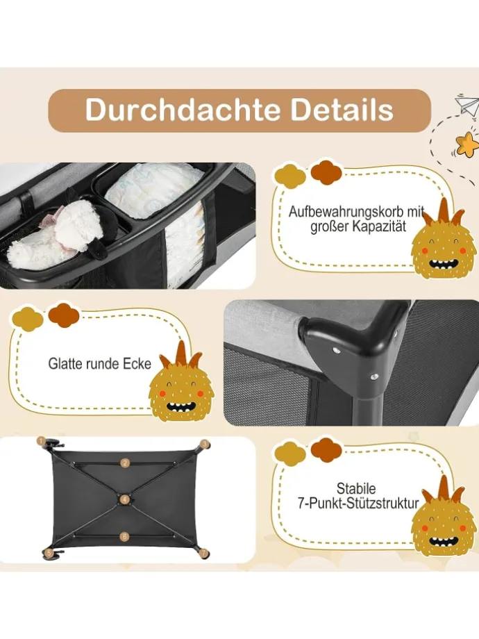 5 in 1 Babybett 2 Ebenen in Schwarz