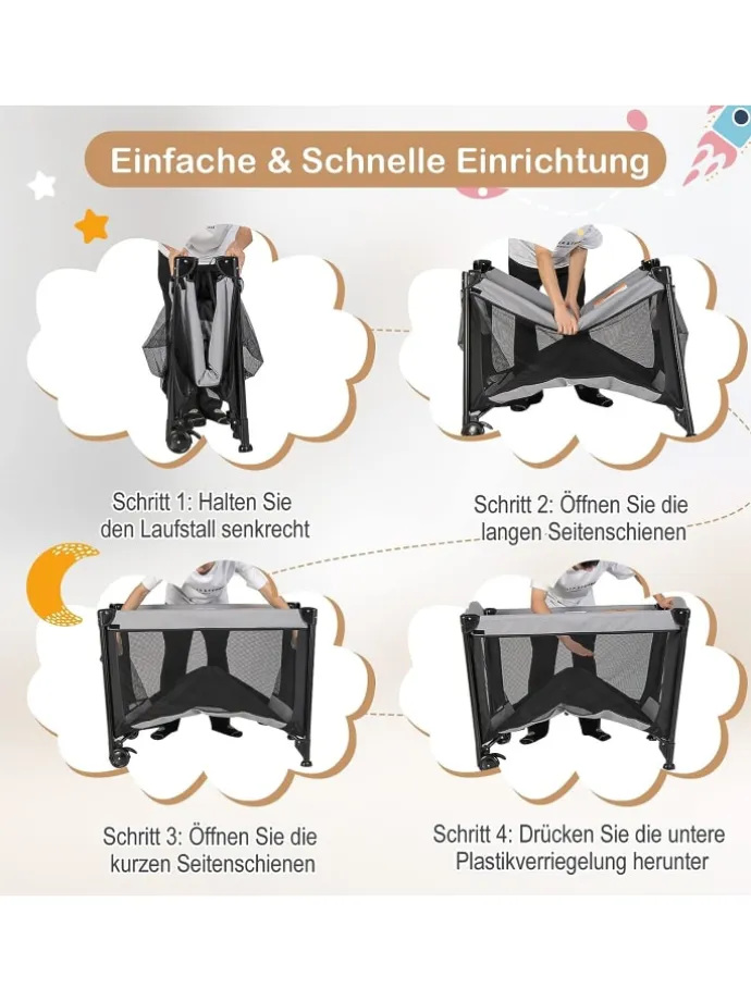 5 in 1 Babybett 2 Ebenen in Schwarz