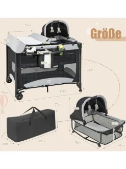 5 in 1 Babybett 2 Ebenen in Schwarz