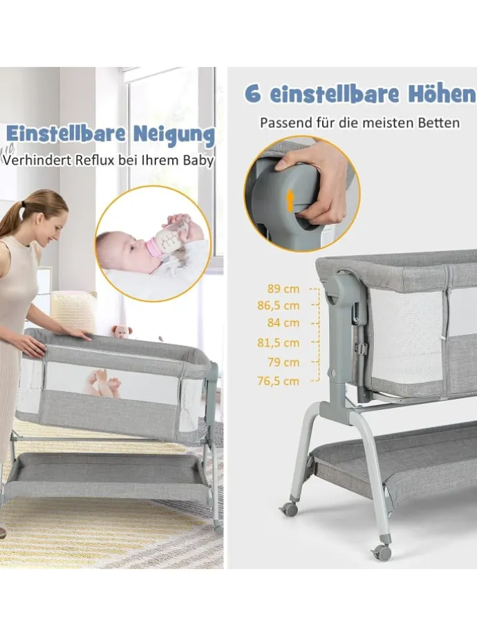 4 in 1 Babywiege in Grau