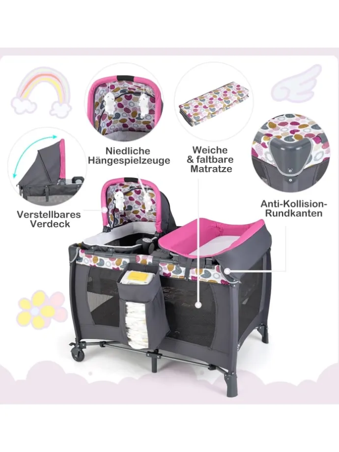5 in 1 Beistellbett Baby bis 36 Monaten in Lila