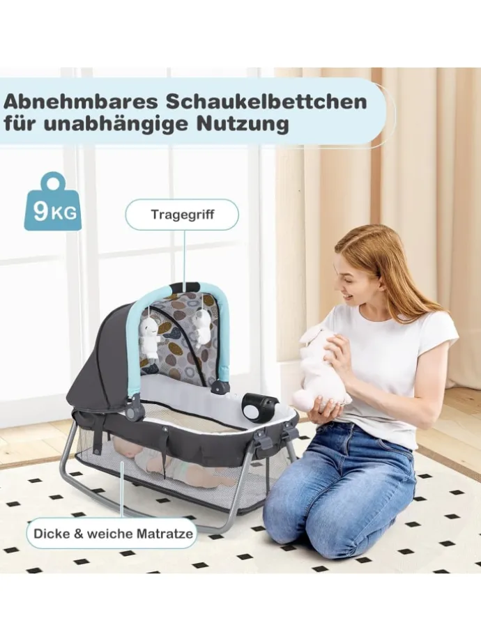 5 in 1 Beistellbett Baby bis 36 Monaten in Blau
