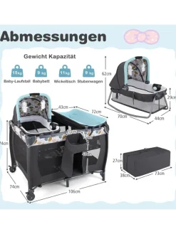 5 in 1 Beistellbett Baby bis 36 Monaten in Blau