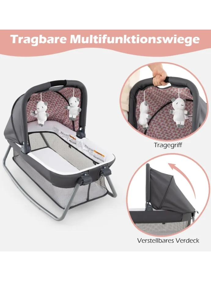 5 in 1 Beistellbett Baby bis 36 Monaten in Rosa