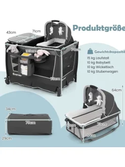 5 in 1 Beistellbett Baby in Grau