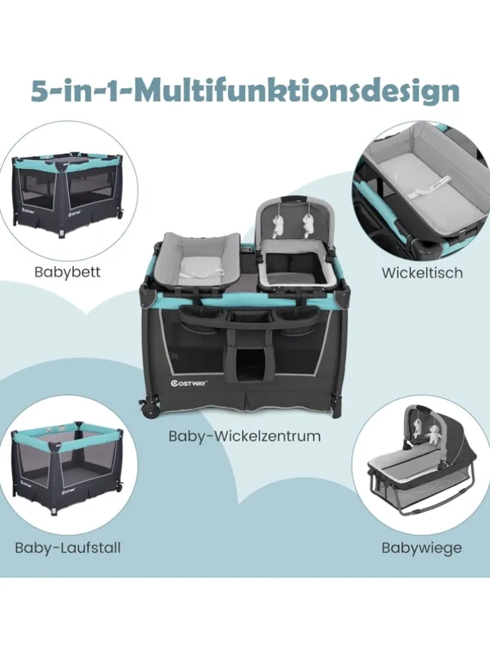 5 in 1 Beistellbett Baby in Grün