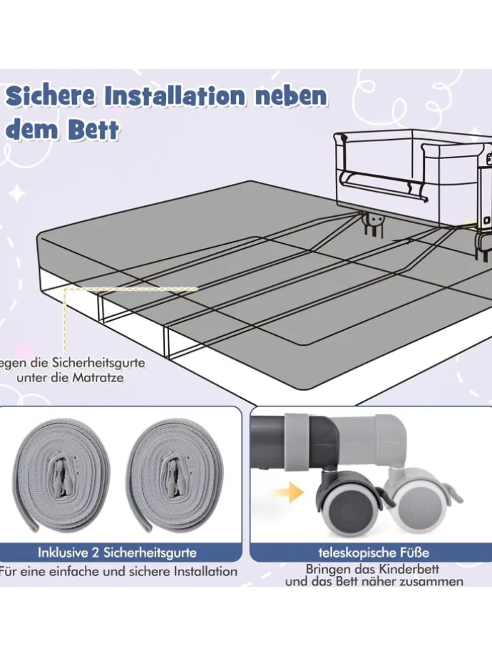 3 in 1 Beistellbett in Anthrazit