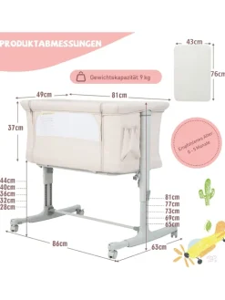 3 in 1 Beistellbett in Beige