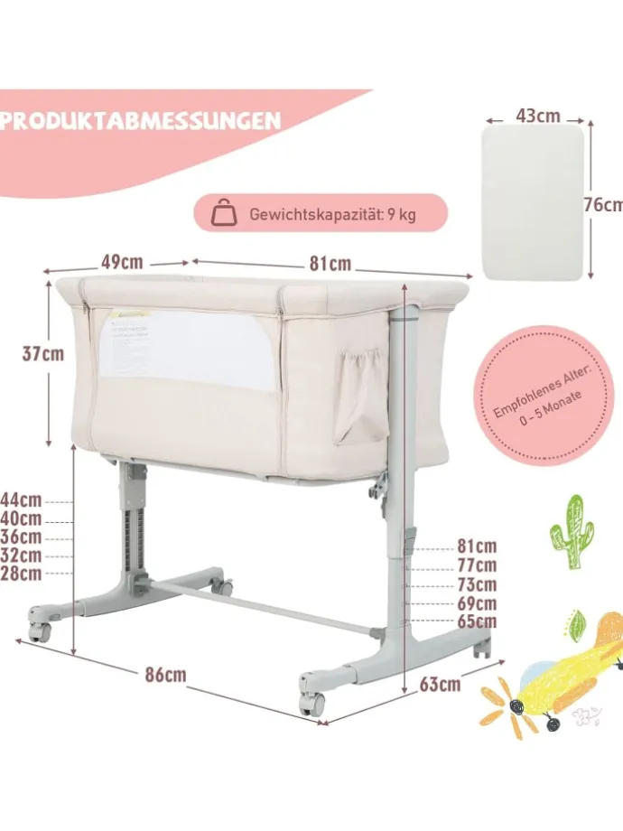 3 in 1 Beistellbett in Beige