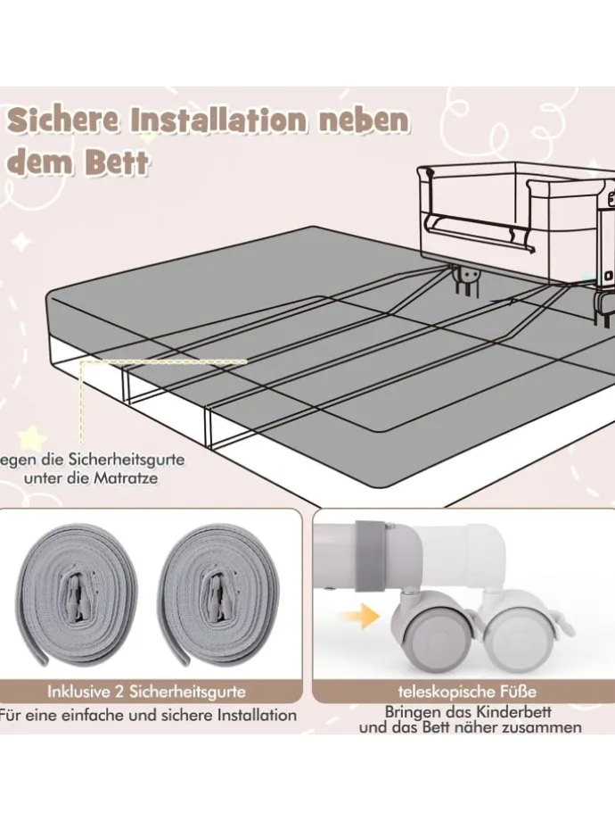 3 in 1 Beistellbett in Beige