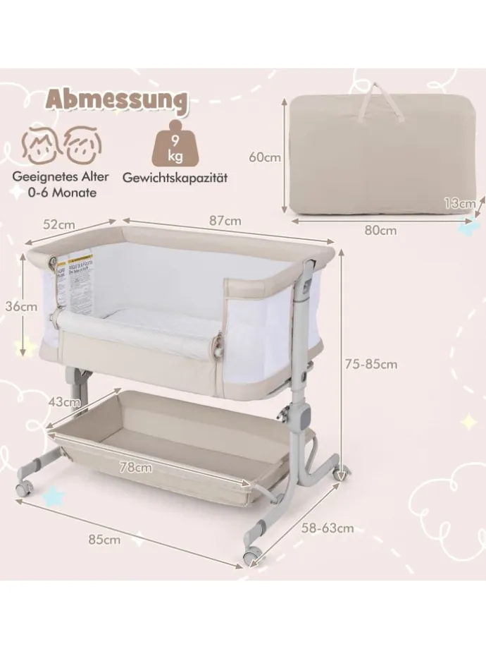3 in 1 Beistellbett in Beige