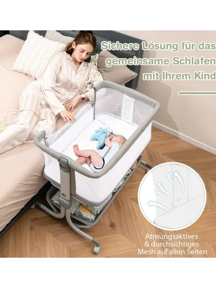3 in 1 Beistellbett in Grau