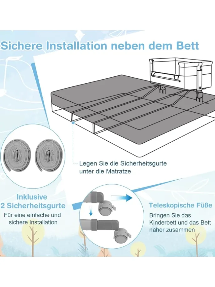 3 in 1 Beistellbett in Grau