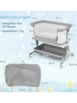 3 in 1 Beistellbett in Grau