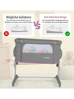 3 in 1 Beistellbett in Grau