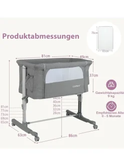 3 in 1 Beistellbett in Grau