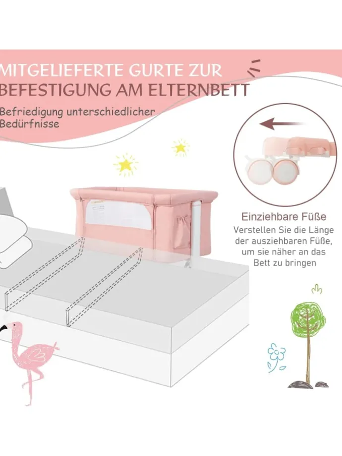 3 in 1 Beistellbett in Rosa