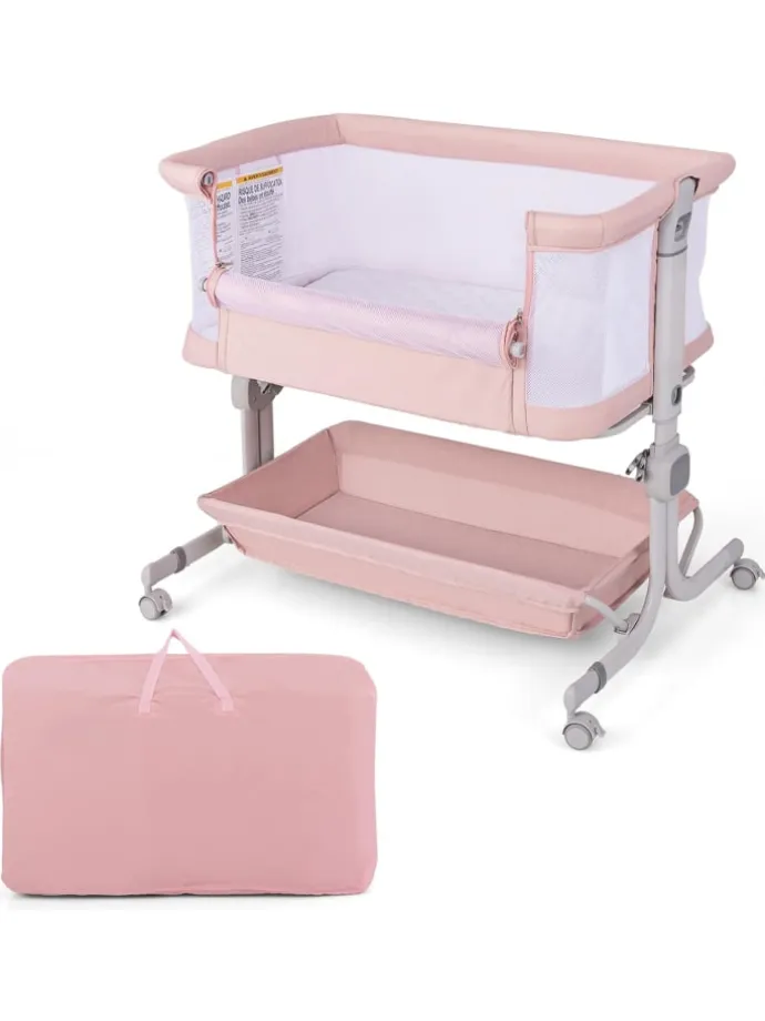 3 in 1 Beistellbett in Rosa