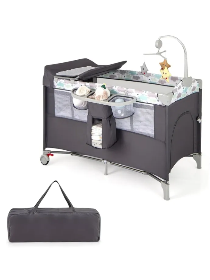 5 in 1 Beistellbett klappbar in Grau