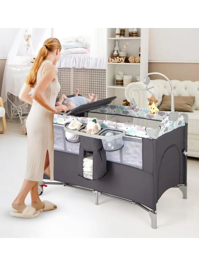 5 in 1 Beistellbett klappbar in Grau