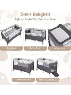 5 in 1 Beistellbett klappbar in Grau
