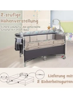 5 in 1 Beistellbett klappbar in Grau