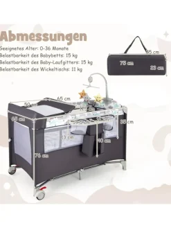 5 in 1 Beistellbett klappbar in Grau