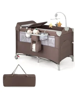 5 in 1 Beistellbett klappbar in Braun