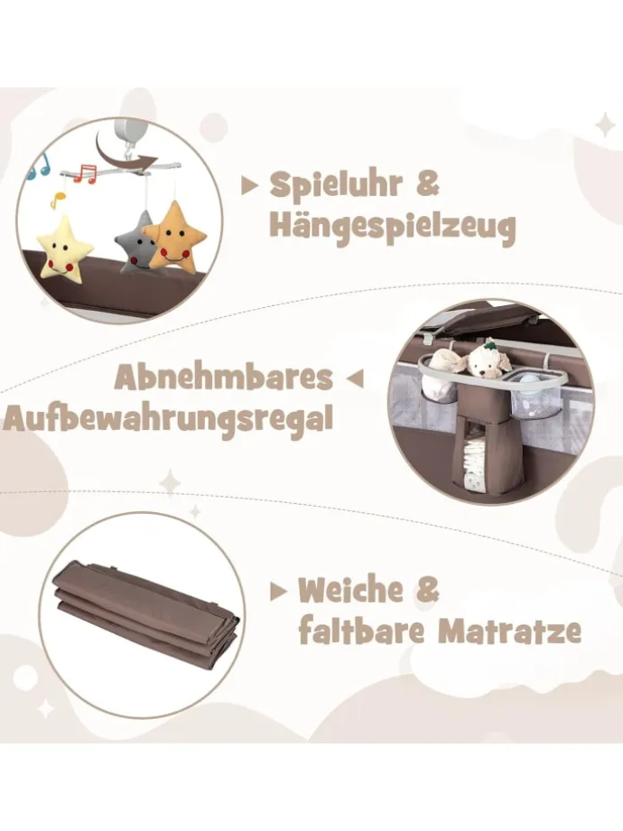 5 in 1 Beistellbett klappbar in Braun