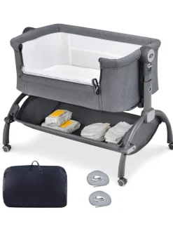 3 in 1 Beistellbett mit Matratze 0-6 Monate in Grau