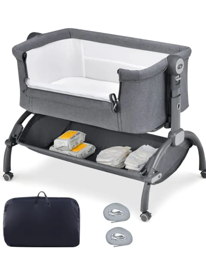 3 in 1 Beistellbett mit Matratze 0-6 Monate in Grau