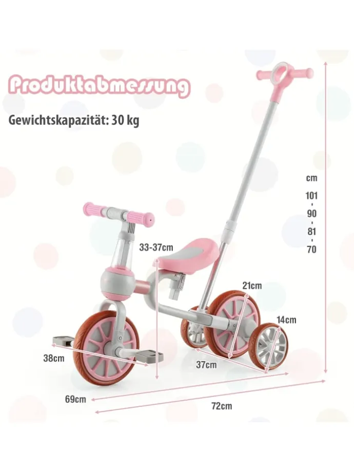 4 in 1 Dreirad von 2-4 Jahren in Rosa