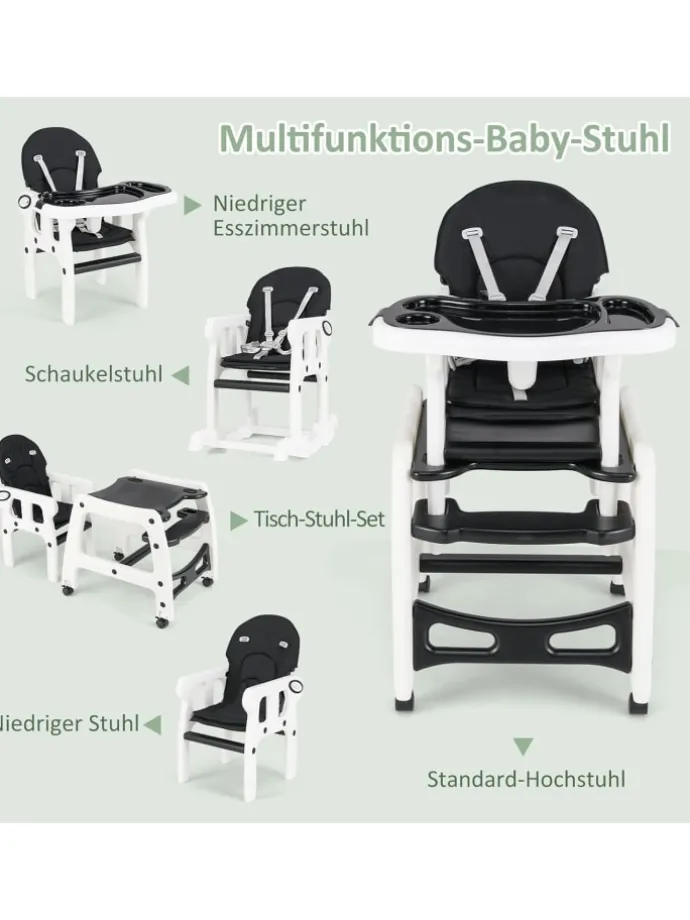 3 in 1 Hochstuhl Sitzgruppe in Schwarz