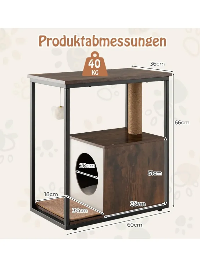 3 in 1 Katzenhaus Beistelltisch in Braun