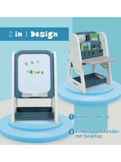 2 in 1 Kindersitzgruppe mit Bücherregal in Blau