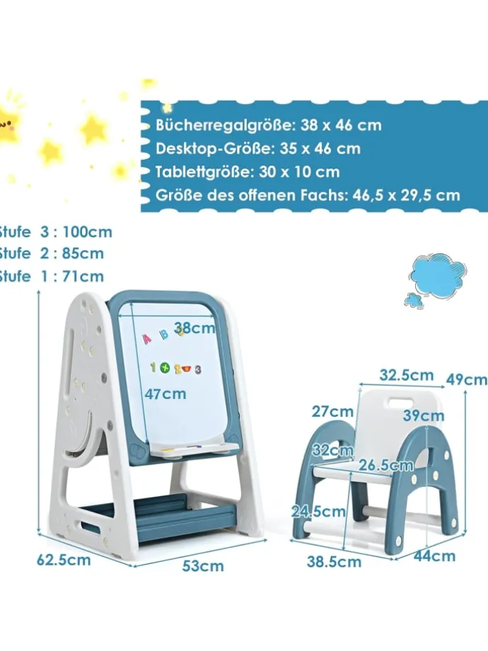 2 in 1 Kindersitzgruppe mit Bücherregal in Blau