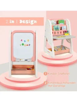 2 in 1 Kindersitzgruppe mit Bücherregal in Orange