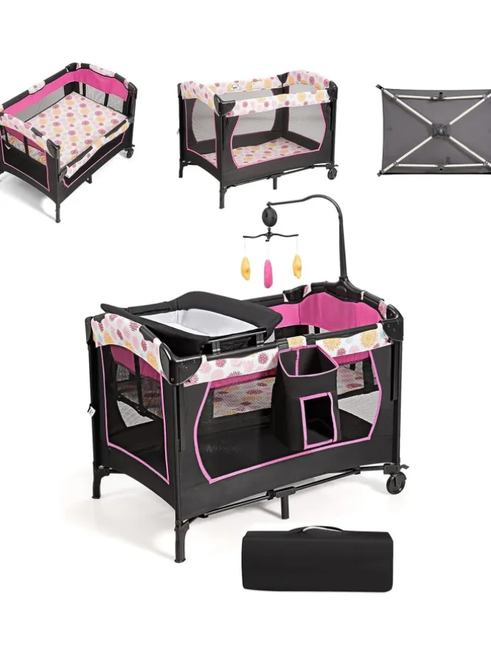 4 in 1 Reisebett 2 Ebenen in Rosa