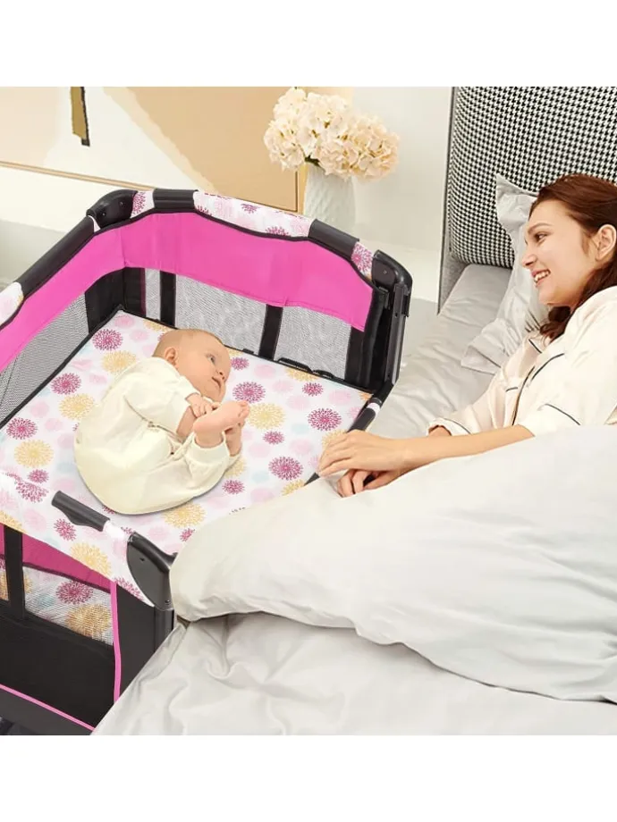 4 in 1 Reisebett 2 Ebenen in Rosa