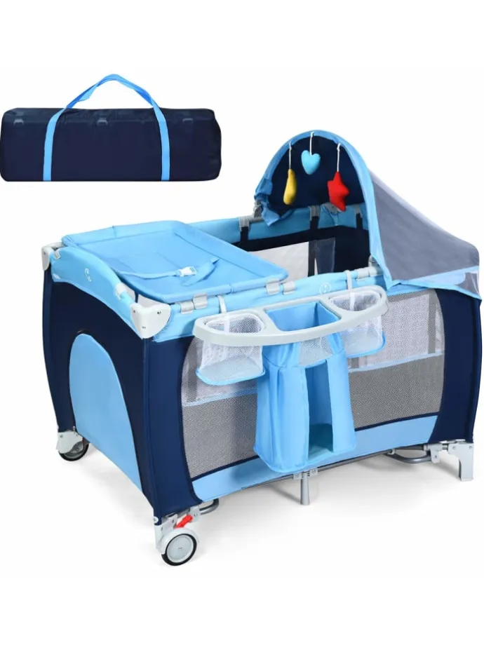 4 in 1 Reisebett Babywiege Wickeltisch in Blau