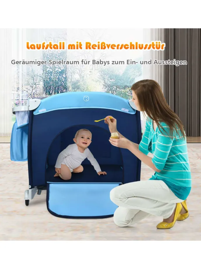 4 in 1 Reisebett Babywiege Wickeltisch in Blau