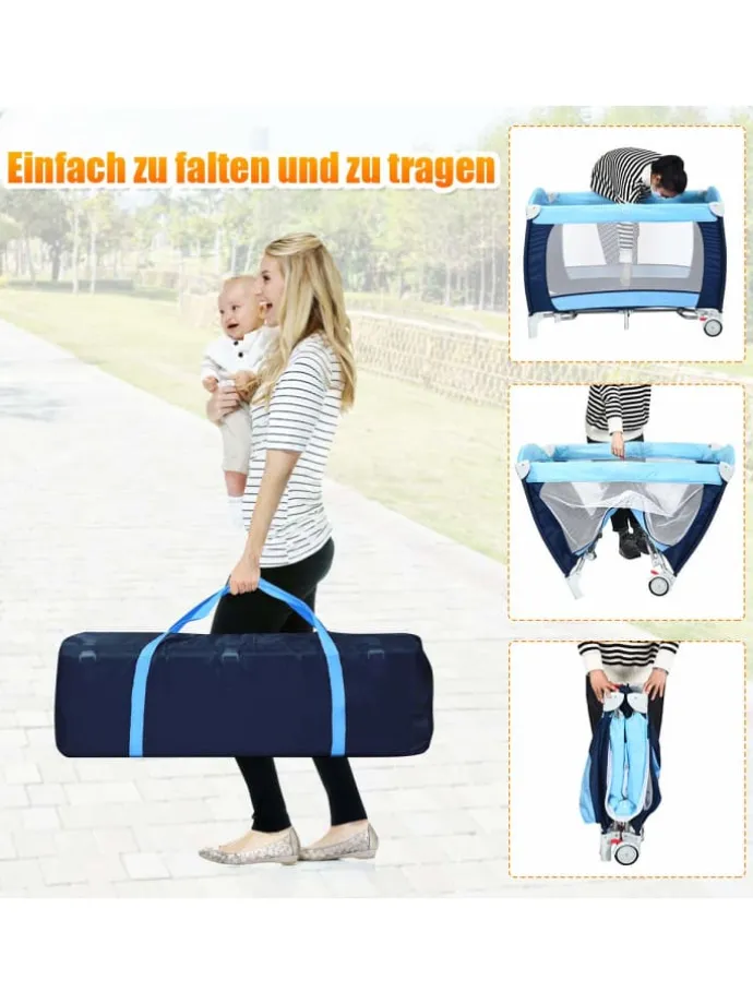 4 in 1 Reisebett Babywiege Wickeltisch in Blau