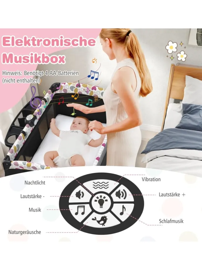 5 in 1 Reisebett mit Matratze in Grau