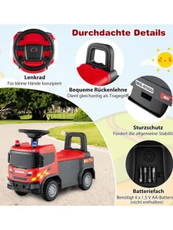 2 in 1 Rutschauto, Polizeiauto mit Lenkrad in Rot