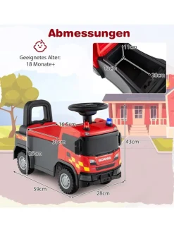 2 in 1 Rutschauto, Polizeiauto mit Lenkrad in Rot