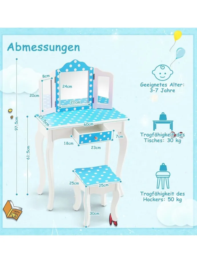 2 in 1 Schminktisch in Blau