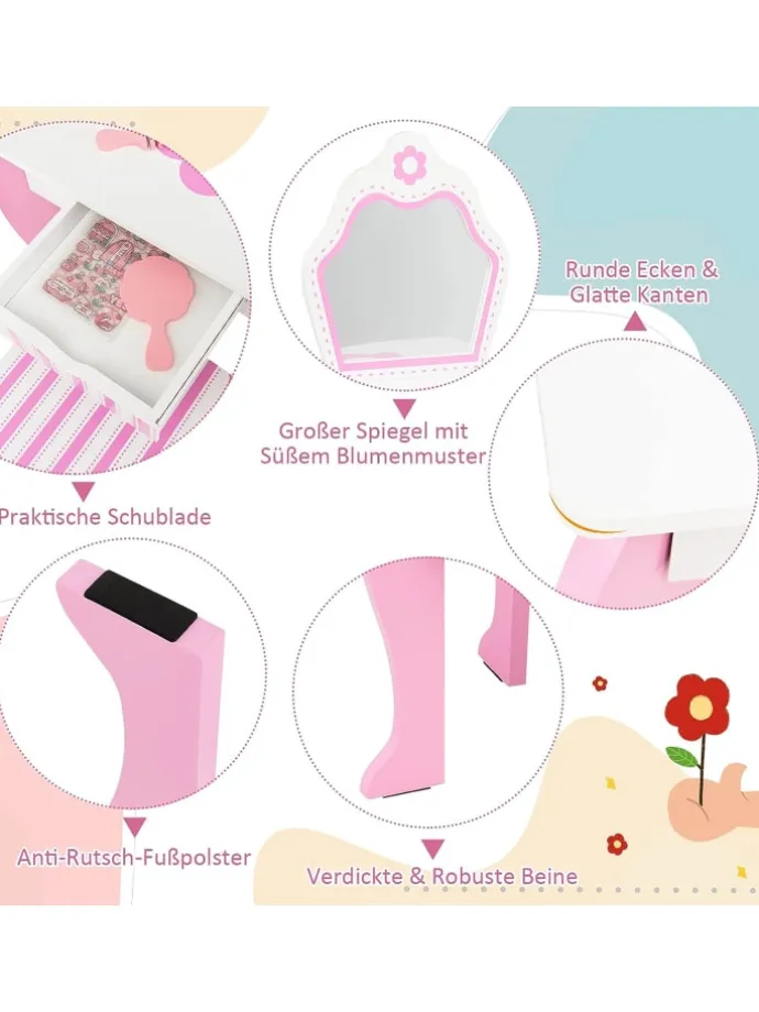 2 in 1 Schminktisch in Rosa