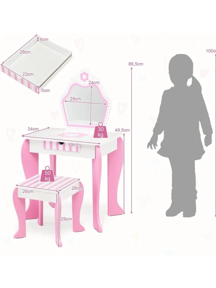 2 in 1 Schminktisch in Rosa