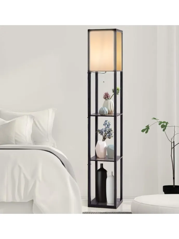 2 in 1 Standleuchte Regal 160cm in Schwarz